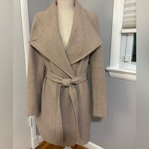 Calvin Klein Elegant Tan Tweed Coat, Size Large